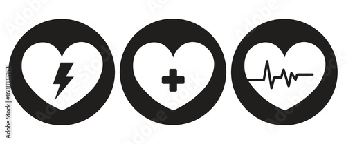Medical icons representing healthcare, cardiology, emergency, and life support with a modern design