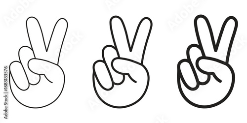 Victory hand gestures expressing peace, love, and triumph in clean, modern black and white