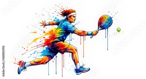 Sporty Man Running with Colorful Paddle in Action Splatter Style