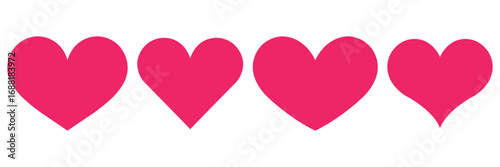Four vibrant pink hearts representing love, romance, and affection for Valentine's Day or similar themes