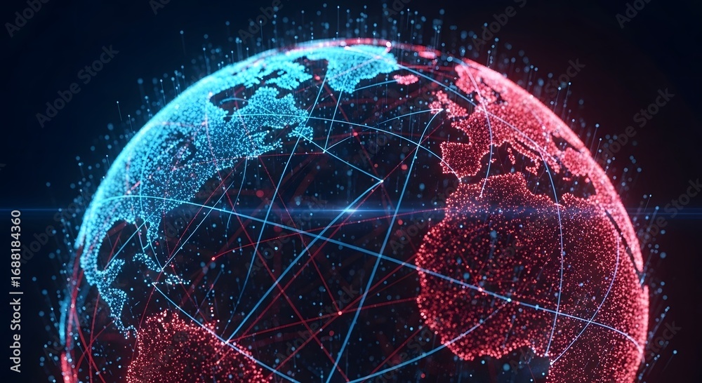 Naklejka premium Digital globe with glowing connections representing global network and data flow