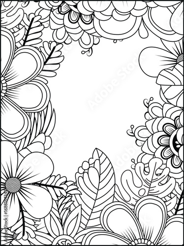 Intricate floral outline design mandala coloring page for adults and children white background