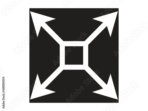 Expanding and scaling design concept with arrows and a square on black background