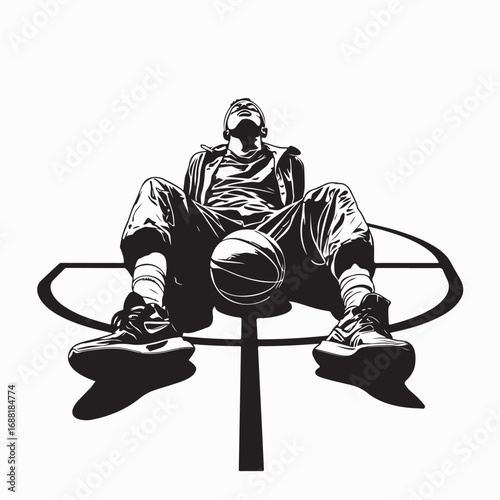 Basketball Player Sitting on Floor Resting After Game Vector Design