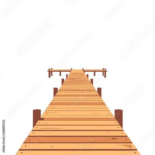 Simple Minimalist Pixel Art Style Illustration of a Wooden Pier Perspective View on Clear White Background Graphic Design
