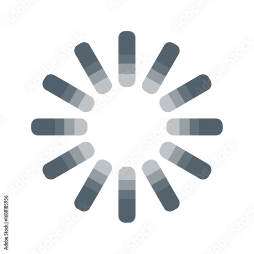 Circular loading spinner icon with radiating gray bars on a white background, representing a waiting or processing state in digital interfaces and technology