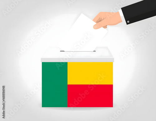 Vector illustration of voting ballot box with Benin flag colors, democratic election concept.
