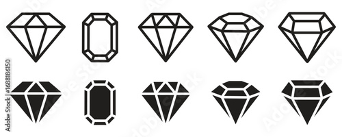 Elegant diamond and gemstone icons for jewelry design, luxury branding, and elegant visuals