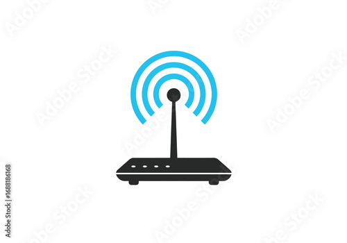 Router Signal A modern graphic illustration representing wireless internet connection with signal waves emanating from the network device