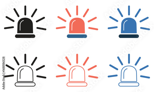 Emergency alert sirens in black, red, and blue, signaling urgency and immediate attention