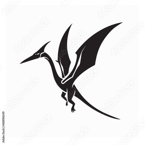 Flying Pterodactylus Silhouette Logo Vector Design on white background