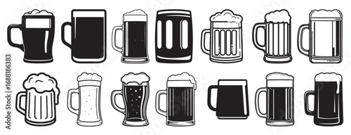 Beer mugs toasting silhouette vector design for celebration, party, cheers, pub, Oktoberfest and drink-themed decoration
