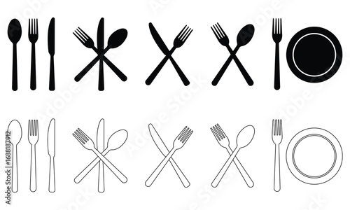 Elegant black and white cutlery set for fine dining, restaurants, and elegant events