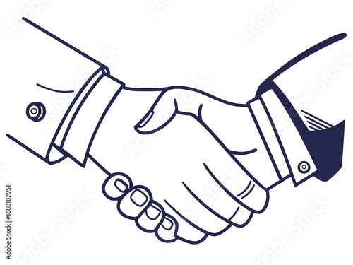 Line art vector of handshake deal, business success, single solid color with white background