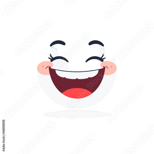 Cartoon White Sphere with Expressive Smiling Face on Transparent Background