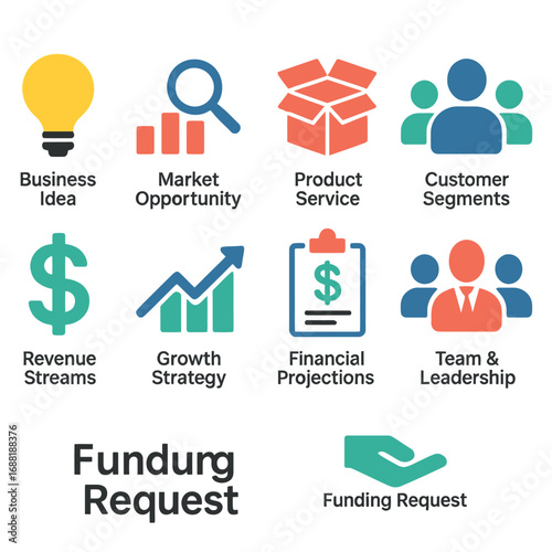 Business Icons: A collection of graphic icons representing core business concepts, ideal for presentations and marketing materials.