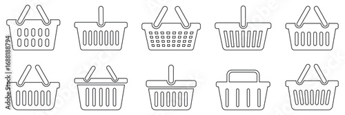 Shopping basket icons for e-commerce websites, retail design, and online store branding elements