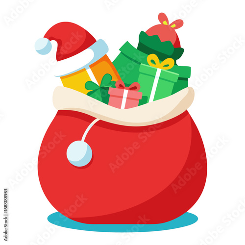 Colorful vector illustration of santa s toy sack overflowing