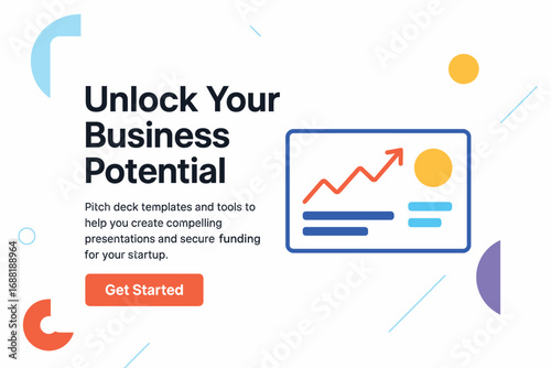 Unlocking Business Potential: A vibrant and modern digital illustration featuring the captivating concept of unlocking business potential through the use of pitch deck templates.