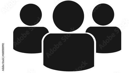 Simple Three People Icon, Teamwork and Office Collaboration Symbol