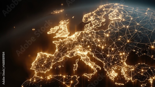 European network map, glowing cities