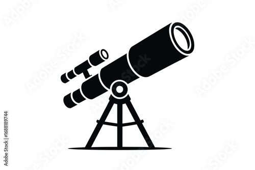 Silhouette of a telescope on a tripod for observing the night sky