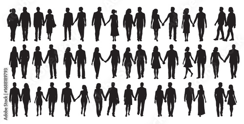 couple holding hand silhouette white background.