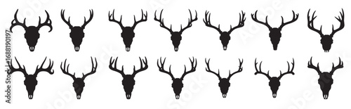 Adobe Illustrator Artwork deer skull silhouette white background.