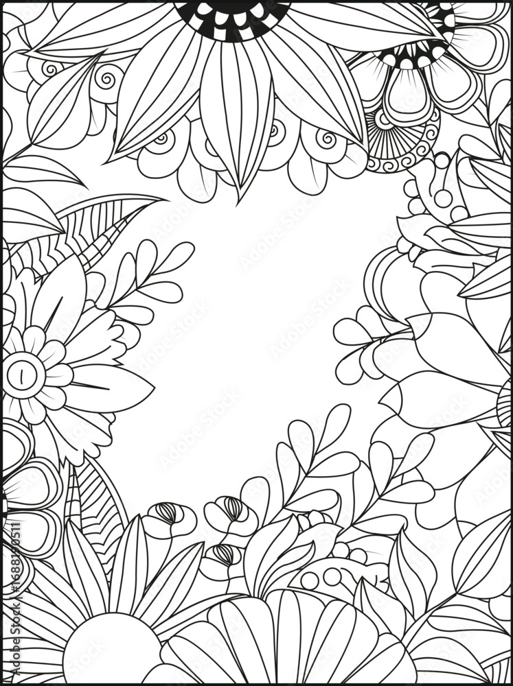 custom made wallpaper toronto digitalBotanical line art floral border frame decorative design elements nature in bloom white background