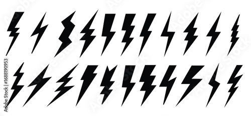 different types of lightning bolt vector set in black color