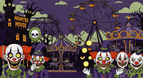 Creepy Clowns at a Spooky Amusement Park.