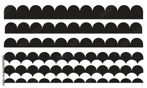 Elegant scalloped borders for creative designs and invitation accents in black and white patterns