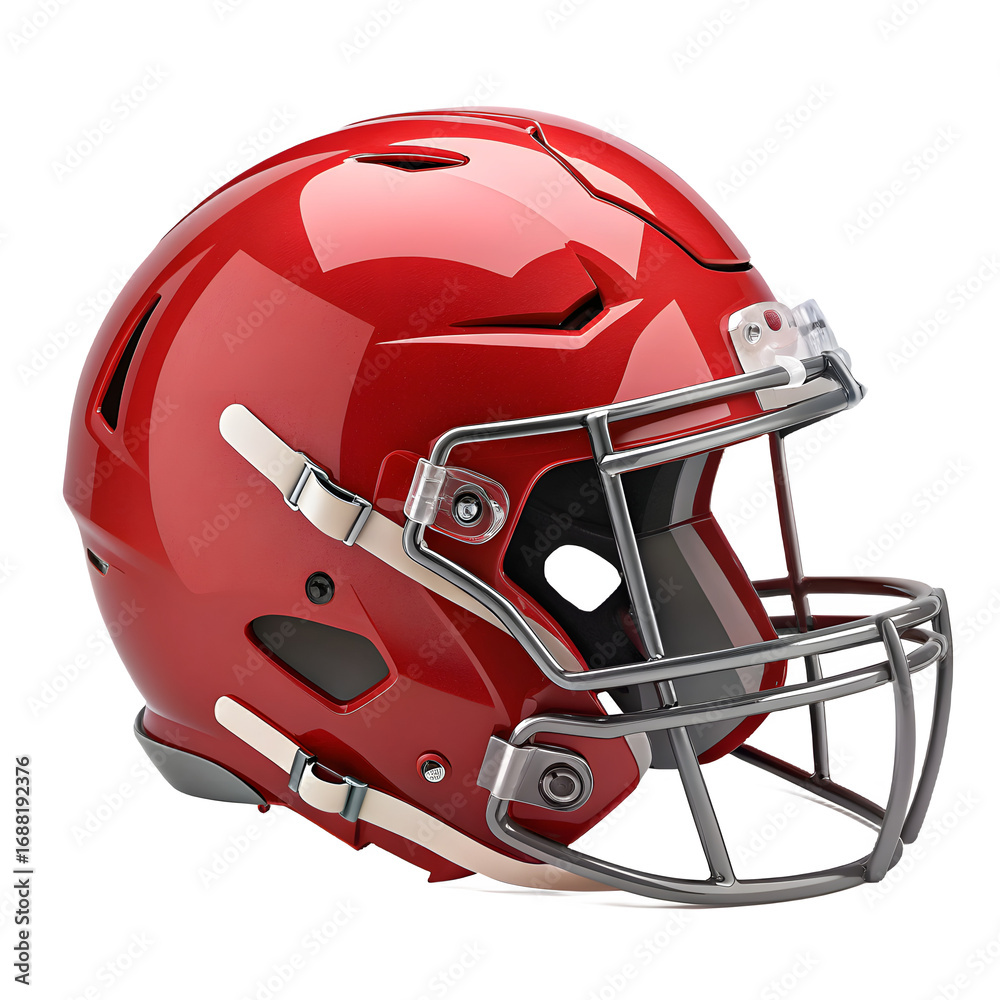 Fototapeta premium Shiny red american football helmet with clear visor on black background