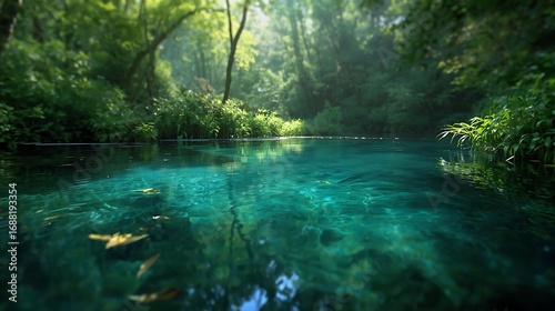 Serene pond in a lush forest