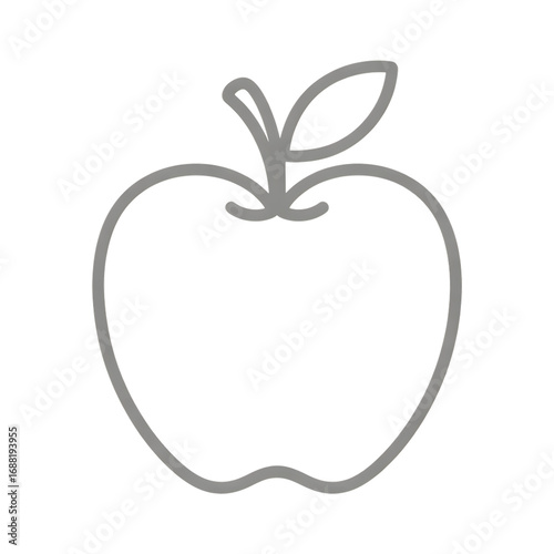 Simple outline of an apple with stem and leaf isolated on transparent background