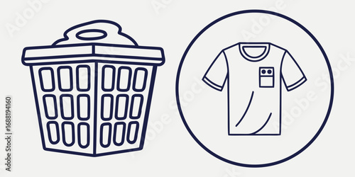 Household laundry service with clothes basket and t shirt icon