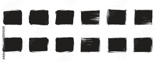 Dynamic collection of grunge black squares for bold backgrounds and modern artistic textures, ready for design use