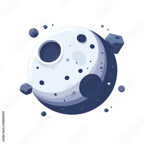 Wallpaper Mural Pixelated Planetary Object with Dark Blue Craters and Floating Asteroids on a White Background Torontodigital.ca