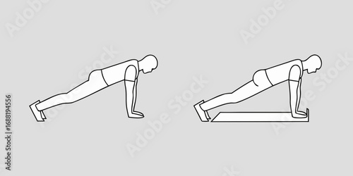 Simple line art illustration of a person performing a push up exercise on a mat