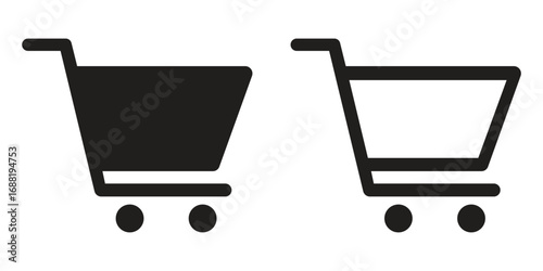 Modern shopping cart icons for e-commerce websites, black and white symbol for online retail and grocery