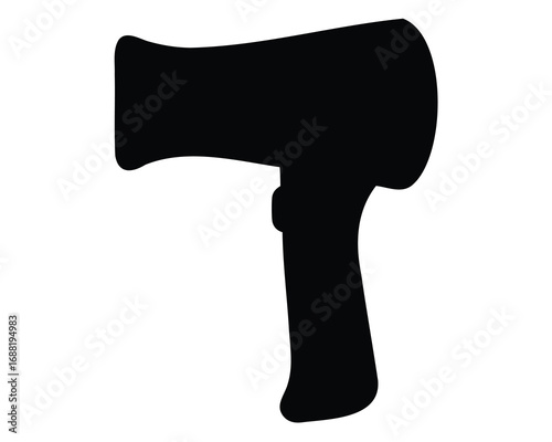 Solid black silhouette of a hand held hair dryer on white backdrop