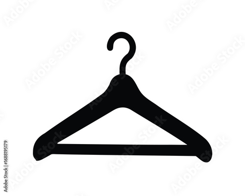 Black clothes hanger silhouette illustration, representing garment storage and closet organization