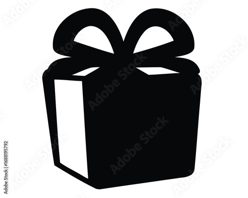 Black silhouette illustration of a gift box with a bow on top