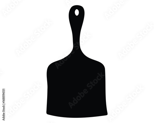 Simple and minimalist black silhouette of a kitchen spatula on white backdrop