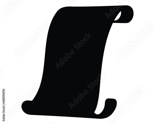 Old paper manuscript in black silhouette with curled edges isolated design