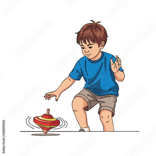 Happy Boy Playing with Spinning Top A Delightful Childhood Moment