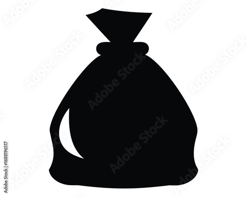 Silhouette of a Tied Sack or Bag Filled with Contents in Black