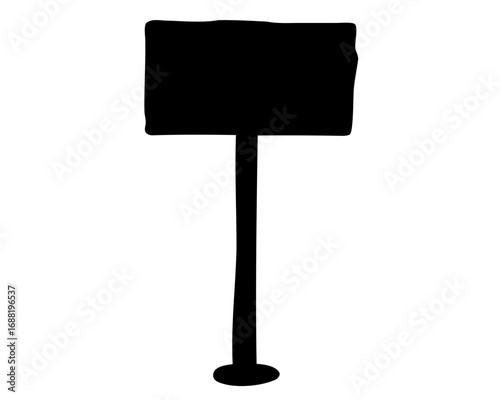 Silhouette of a signpost, standing tall, with blank signboard and sturdy base