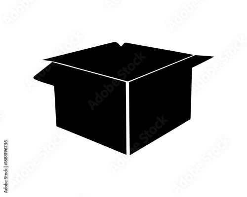 Silhouette of an open cardboard box, symbolizing delivery, packaging, and storage