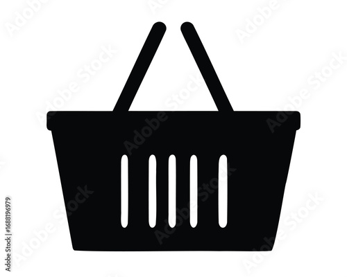 Black silhouette illustration of a shopping basket used in the store